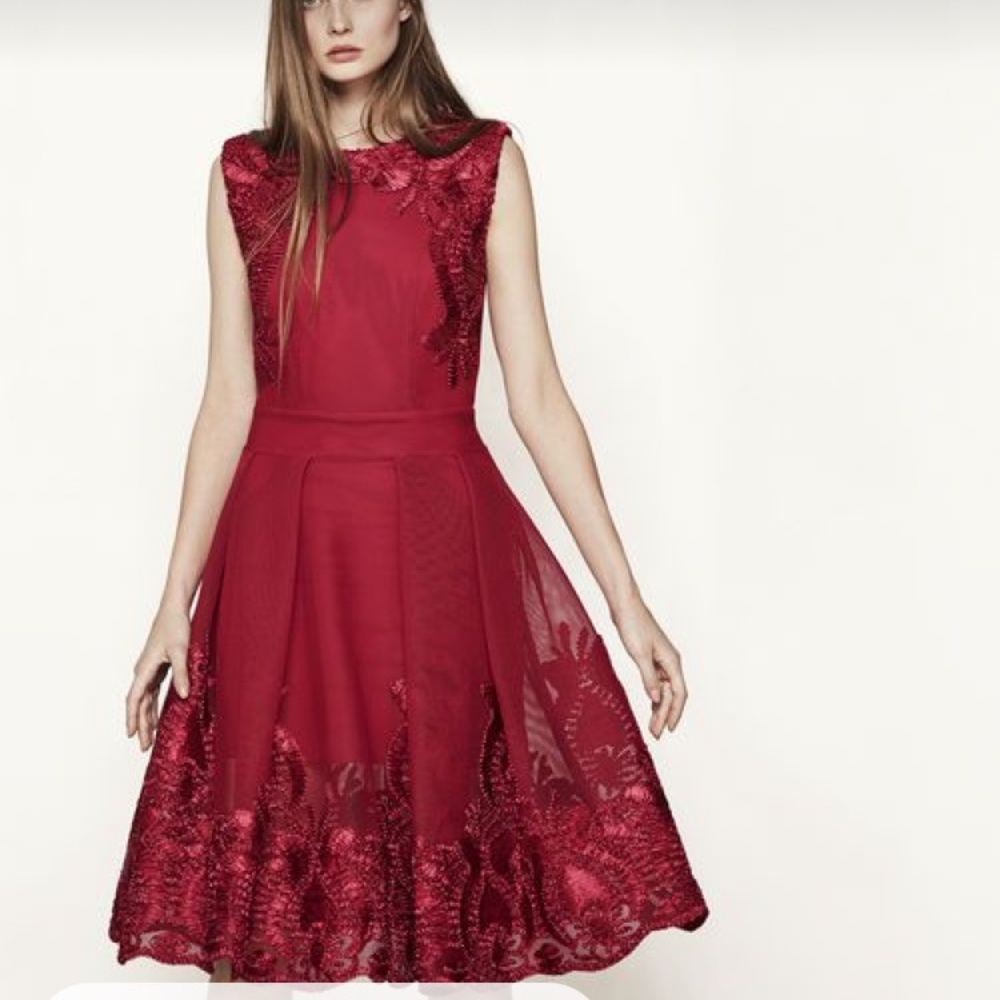 Maje raspberry fit and flair scuba dress